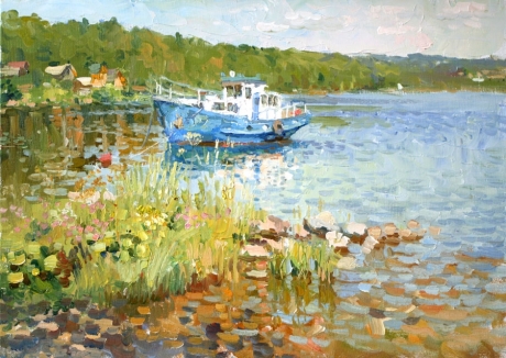 Художник Сергей Ляхович Санкт-Петербург картина Кораблик на реке.