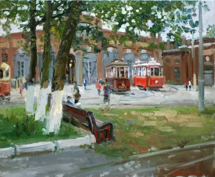 Художник Сергей Ляхович Санкт-Петербург картина Два трамвайчика.